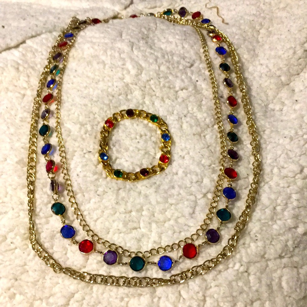 Swarovski crystal necklace three chain bracelet